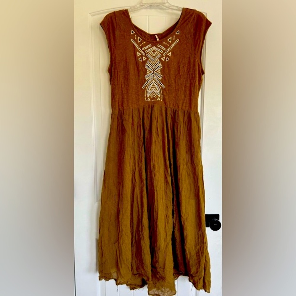 Boho Embroidered Sleeveless Maxi Dress in Mustard